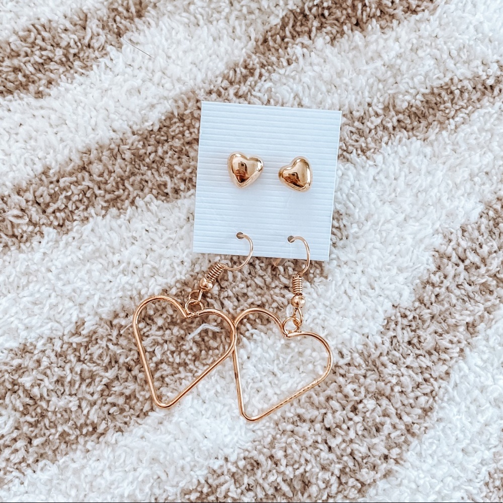 set of drop heart fashion earrings and heart stud